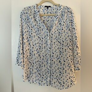 Women's White Polka Dot Blouse with Blue Dots NYJD Size S